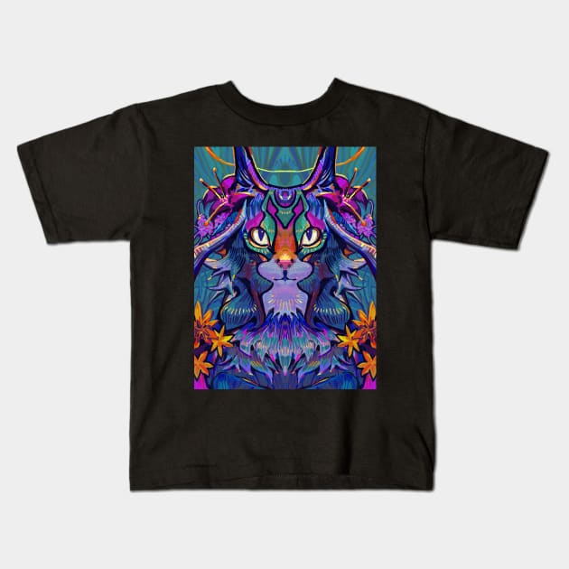 Psychadelic Trippy Cat Kids T-Shirt by banditotees